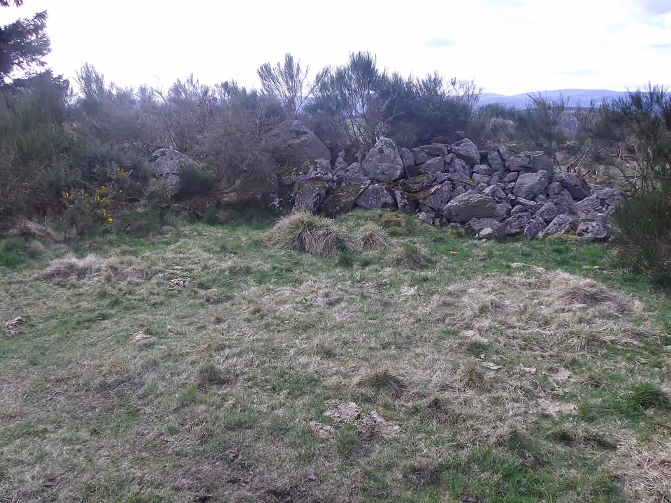 Tas de pierres à proximité de végétation basse en Écosse.