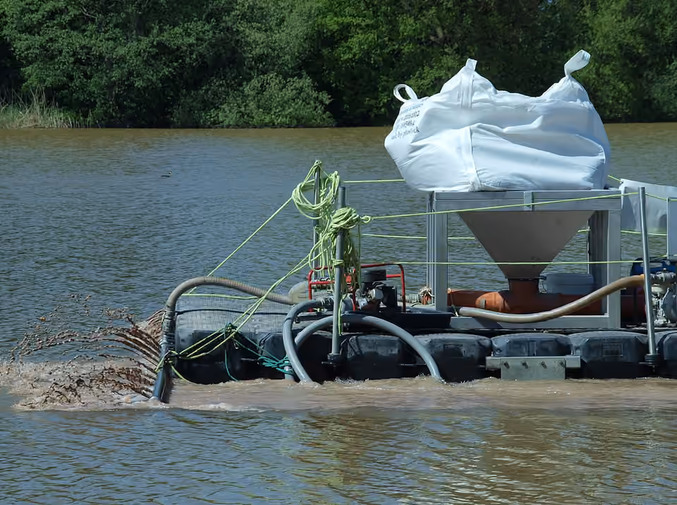Application d’un matériau fixant le phosphore dans un lac aux Pays-Bas.